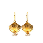 Load image into Gallery viewer, Aloha Shell Wire Earrings with Pearl 24k Gold Vermeil