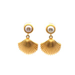 Load image into Gallery viewer, Aloha Shell Pearl Post Drop Earrings 24K Gold Vermeil