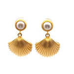 Load image into Gallery viewer, Aloha Shell Pearl Post Drop Earrings 24K Gold Vermeil