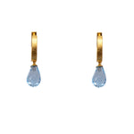 Load image into Gallery viewer, HUGGIE HOOP EARRINGS WITH A FACETED SKY BLUE TOPAZ DROP FAIR TRADE 24K GOLD VERMEIL - Joyla Jewelry