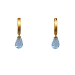 Load image into Gallery viewer, HUGGIE HOOP EARRINGS WITH A FACETED SKY BLUE TOPAZ DROP FAIR TRADE 24K GOLD VERMEIL - Joyla Jewelry