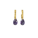 Load image into Gallery viewer, HUGGIE HOOP EARRINGS WITH A MATTE AMETHYST DROP FAIR TRADE 24K GOLD VERMEIL - Joyla Jewelry