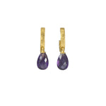 Load image into Gallery viewer, HUGGIE HOOP EARRINGS WITH A MATTE AMETHYST DROP FAIR TRADE 24K GOLD VERMEIL - Joyla Jewelry
