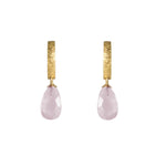Load image into Gallery viewer, HUGGIE HOOP EARRINGS WITH A FACETED ROSE QUARTZ DROP FAIR TRADE 24K GOLD VERMEIL - Joyla Jewelry