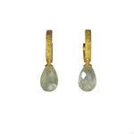 Load image into Gallery viewer, HUGGIE HOOP EARRINGS WITH A FACETED PREHNITE DROP FAIR TRADE 24K GOLD VERMEIL - Joyla Jewelry