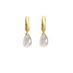 Load image into Gallery viewer, HUGGIE HOOP EARRINGS WITH A FACETED ROSE QUARTZ DROP 24K GOLD VERMEIL - Joyla Jewelry