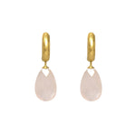 Load image into Gallery viewer, HUGGIE HOOP EARRINGS WITH A FACETED ROSE QUARTZ DROP FAIR TRADE 24K GOLD VERMEIL - Joyla Jewelry