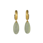 Load image into Gallery viewer, HUGGIE HOOP EARRINGS WITH A MATTE PREHNITE DROP FAIR TRADE 24K GOLD VERMEIL - Joyla Jewelry