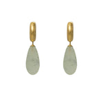 Load image into Gallery viewer, HUGGIE HOOP EARRINGS WITH A MATTE PREHNITE DROP FAIR TRADE 24K GOLD VERMEIL - Joyla Jewelry