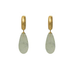 Load image into Gallery viewer, HUGGIE HOOP EARRINGS WITH A MATTE PREHNITE DROP FAIR TRADE 24K GOLD VERMEIL - Joyla Jewelry