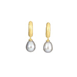 Load image into Gallery viewer, HUGGIE HOOP EARRINGS WITH A GREY PEARL DROP FAIR TRADE 24K GOLD VERMEIL - Joyla Jewelry