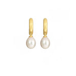 Load image into Gallery viewer, HUGGIE HOOP EARRINGS WITH A NATURAL PEARL DROP FAIR TRADE 24K GOLD VERMEIL - Joyla Jewelry