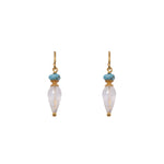 Load image into Gallery viewer, French Wire Teardrop Earrings Faceted 24K Fair Trade Gold Vermeil Turquoise and Rainbow Moonstone