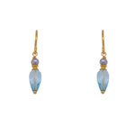 Load image into Gallery viewer, French Wire Teardrop Earrings Faceted 24K Fair Trade Gold Vermeil Grey Pearl and Sky Blue Topaz