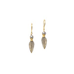 Load image into Gallery viewer, French Wire Teardrop Earrings Faceted 24K Fair Trade Gold Vermeil Grey Pearl and Labradorite