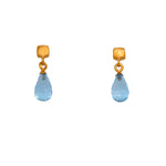 Load image into Gallery viewer, Drop Briolette Gem and Cube Post Earrings in 24K Fair Trade Gold Vermeil Sky Blue Topaz