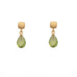 Load image into Gallery viewer, Drop Faceted Gem with Cube Post Earrings Fair Trade 24k Gold Vermeil Collection Peridot