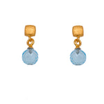 Load image into Gallery viewer, Globe Drop Gem with Cube Post Earrings in 24K Fair Trade Gold Vermeil Sky Blue Topaz