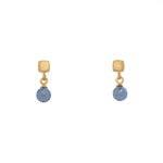 Load image into Gallery viewer, Globe Drop Gem with Cube Post Earrings in 24K Fair Trade Gold Vermeil London Blue Topaz