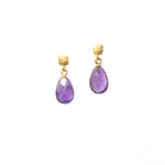 Load image into Gallery viewer, Drop Faceted Gem with Cube Post Earrings Fair Trade 24k Gold Vermeil Collection Amethyst