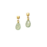 Load image into Gallery viewer, Drop Faceted Gem with Cube Post Earrings Fair Trade 24k Gold Vermeil Collection Prehnite