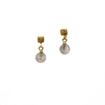 Load image into Gallery viewer, Globe Drop Gem with Cube Post Earrings in 24K Fair Trade Gold Vermeil Labradorite
