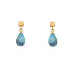 Load image into Gallery viewer, Drop Faceted Gem with Cube Post Earrings Fair Trade 24k Gold Vermeil Collection Turquoise