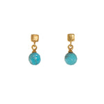 Load image into Gallery viewer, Globe Drop Gem with Cube Post Earrings in 24K Fair Trade Gold Vermeil Turquoise