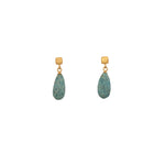 Load image into Gallery viewer, Drop Matte Gem with Cube Post Earrings in Fair Trade 24k Gold Vermeil Chrysocolla Matte