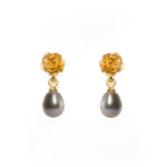 Load image into Gallery viewer, ROSE AND GREY PEARL EARRINGS 24K GOLD VERMEIL