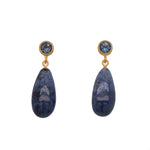 Load image into Gallery viewer, Drop and Stud Earrings Collection with Gemstone Variations Fair Trade 24K Gold Vermeil London Blue Topaz / Dumortierite 20 mm