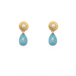 Load image into Gallery viewer, Golden Swirl Turquoise Pearl Drop Earrings