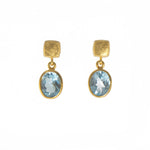 Load image into Gallery viewer, Bezel Oval Drop Earrings 24K Fair Trade Gold Vermeil Collection Sky Blue Topaz