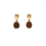 Load image into Gallery viewer, Bezel Oval Drop Earrings 24K Fair Trade Gold Vermeil Collection Garnet