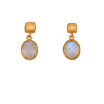 Load image into Gallery viewer, Bezel Oval Drop Earrings 24K Fair Trade Gold Vermeil Collection Rainbow Moonstone