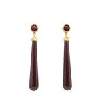 Load image into Gallery viewer, Signature Long Drop Cabochon Earrings 24K Gold Vermeil Garnet