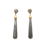 Load image into Gallery viewer, SIGNATURE LONG DROP CABOCHON EARRINGS IN LABRADORITE - Joyla Jewelry