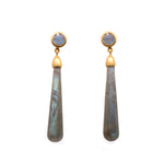Load image into Gallery viewer, Signature Long Drop Cabochon Earrings 24K Gold Vermeil Labradorite