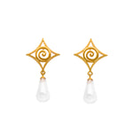 Load image into Gallery viewer, Gratitude Cabochon Drop Post Earrings 24K Gold Vermeil Rainbow Moonstone