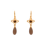 Load image into Gallery viewer, JOY FLOWER EARRINGS 15MM WITH MATTE SMOKY QUARTZ DROP 24K GOLD VERMEIL - Joyla Jewelry