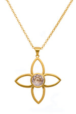 Load image into Gallery viewer, JOY FLOWER PENDANT 40MM ROSE QUARTZ 24K GOLD VERMEIL - Joyla Jewelry