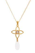 Load image into Gallery viewer, Joy Flower Pendant 20mm With Drop 24K Gold Vermeil Rainbow Moonstone Matte