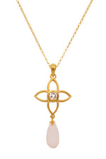 Load image into Gallery viewer, JOY FLOWER PENDANT 20MM WITH DROP ROSE QUARTZ MATTE 24K GOLD VERMEIL - Joyla Jewelry