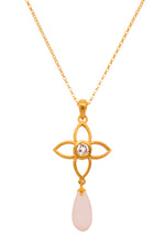 Load image into Gallery viewer, Joy Flower Pendant 20mm With Drop 24K Gold Vermeil Rose Quartz Matte