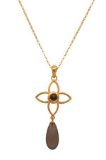 Load image into Gallery viewer, JOY FLOWER PENDANT 20MM WITH DROP SMOKY QUARTZ MATTE 24K GOLD VERMEIL - Joyla Jewelry