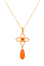Load image into Gallery viewer, JOY FLOWER PENDANT 20MM WITH DROP CARNELIAN MATTE 24K GOLD VERMEIL - Joyla Jewelry