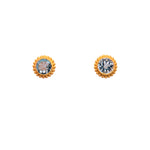 Load image into Gallery viewer, Karma Post Earrings 24K Gold Vermeil with Labradorite, Rainbow Moonstone, or Sky Blue Topaz