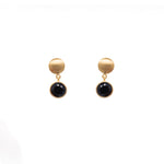 Load image into Gallery viewer, Moon Post Earrings with Drop Round Stone 24K Gold Vermeil Black Spinel