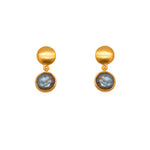 Load image into Gallery viewer, Moon Post Earrings with Drop Round Stone 24K Gold Vermeil