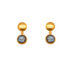 Load image into Gallery viewer, Moon Post Earrings with Drop Round Stone 24K Gold Vermeil